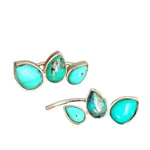 Triple Turquoise Stone Leaf and Silver Drop Earrings